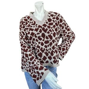 Nanushka "Jamel" Oversized Knit Animal Print Boxy Sweater in Red Ocelot XS